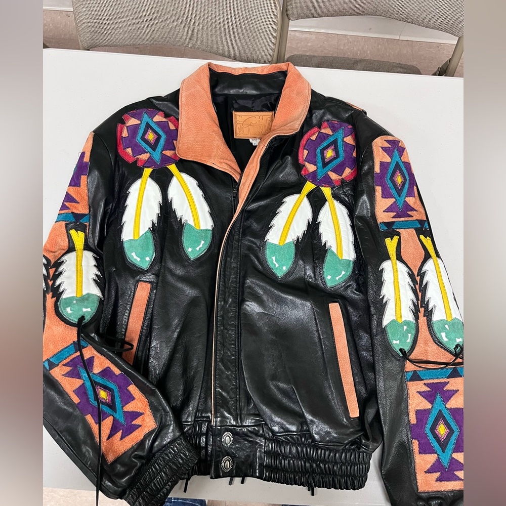 Black and Orange Leather Bomber Jacket